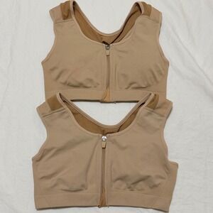 Alignmed AlignMe Active Posture Bra Tan Nude Front Zip Size M Lot of 2
